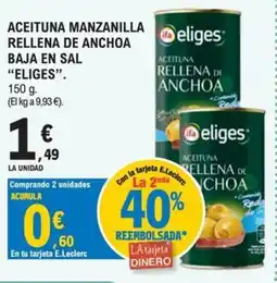 E.Leclerc Eliges aceituna manzanilla rellena de anchoa oferta