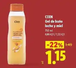 Lidl Cien - gel de bano leche y miel oferta
