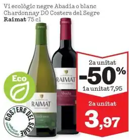 Sorli Raimat vi ecologic negre Abadia o blanc Chardonnay oferta