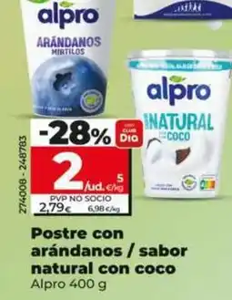 Dia Alpro - postre con arandanos/sabor natural con coco oferta