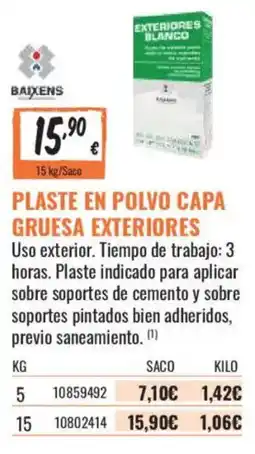 Obramat Baixens plaste en polvo capa gruesa exteriores oferta