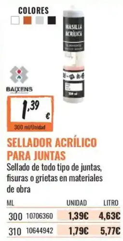 Obramat Baixens sellador acrílico para juntas oferta