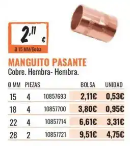 Obramat Manguito pasante oferta