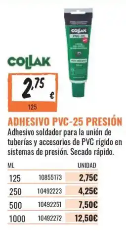Obramat Collak adhesivo pvc-25 presión oferta