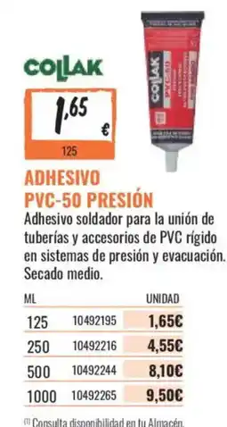 Obramat Collak adhesivo pvc-50 presion oferta