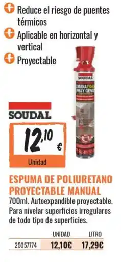 Obramat Soudal espuma de poliuretano proyectable manual oferta