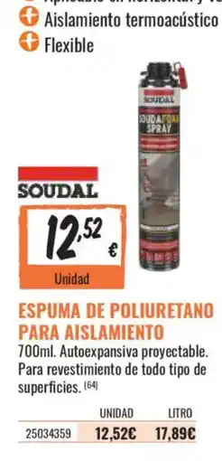 Obramat Soudal espuma de poliuretano para aislamiento oferta