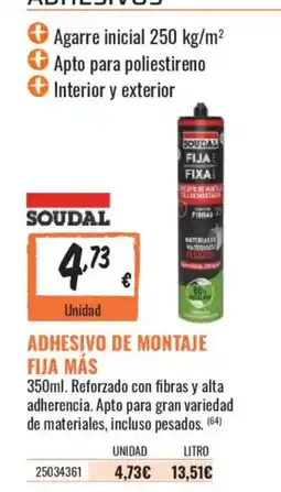 Obramat Soudal adhesivo de montaje fija más oferta
