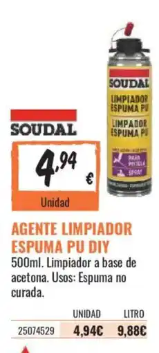 Obramat Soudal agente limpiador espuma pu diy oferta