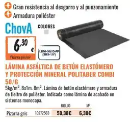 Obramat Chova lámina asfáltica de betún elastómero y protección mineral politaber combi 50/g oferta