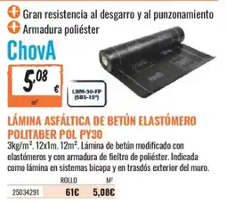 Obramat Chova lámina asfáltica de betún elastómero politaber pol py30 oferta