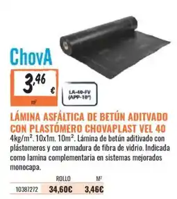 Obramat ChovA lámina asfáltica de betún aditivado con plastómero chovaplast vel 40 oferta
