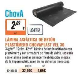 Obramat ChovA lámina asfáltica de betún plastómero chovaplast vel 30 oferta
