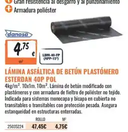 Obramat danosa lámina asfáltica de betún plastómero esterdan 40p pol oferta