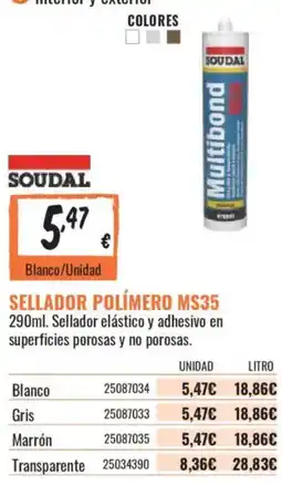 Obramat Soudal sellador polímero ms35 oferta