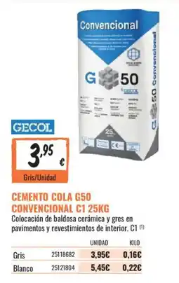 Obramat Gecol cemento cola g50 convencional c1 oferta