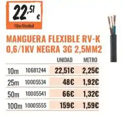 Obramat Manguera flexible rv-k 0,6/1kv negra 3g 2,5mm2 oferta