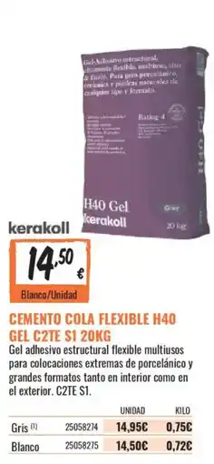 Obramat kerakoll cemento cola flexible h40 gel c2te s1 20kg oferta