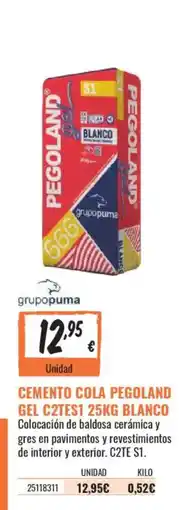 Obramat Pegoland cemento cola gel c2tes1 blanco oferta