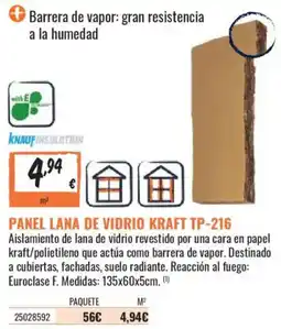 Obramat knauf insulation panel lana de vidrio kraft tp-216 oferta