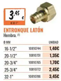 Obramat Entronque latón hembra oferta
