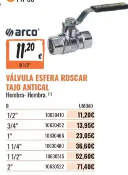 Obramat arco válvula esfera roscar tajo antical hembra-hembra oferta
