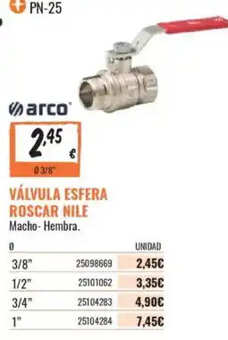 Obramat arco válvula esfera roscar nile macho-hembra oferta