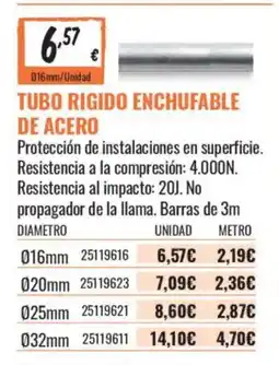 Obramat tubo rigido enchufable de acero oferta