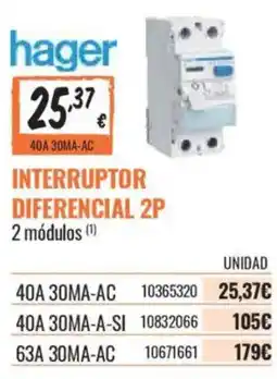 Obramat hager interruptor diferencial 2p oferta