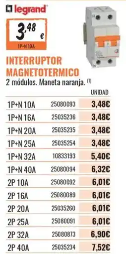 Obramat legrand interruptor magnetotermico oferta
