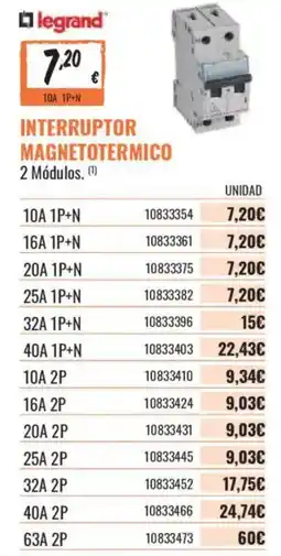 Obramat legrand interruptor magnetotermico oferta