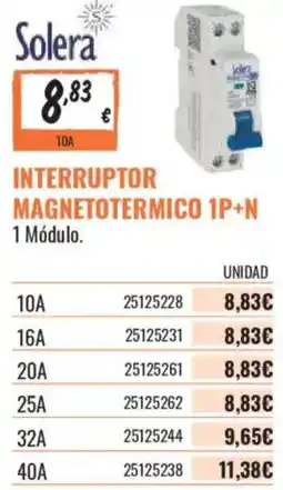 Obramat Solera interruptor magnetotermico 1p+n oferta