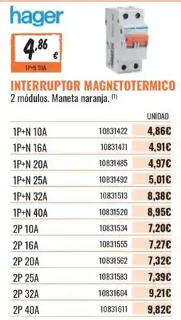 Obramat Hager interruptor magnetotermico oferta