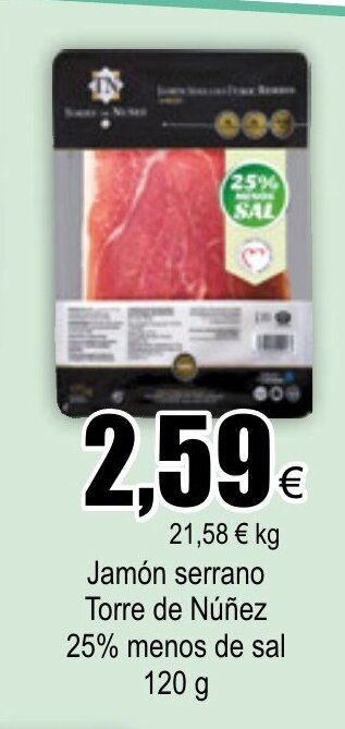 FROIZ Jamón serrano Torre de Núñez 25% menos de sal 120g oferta