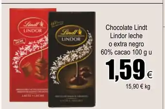 FROIZ Chocolate Lindt Lindor leche o extra negro 60% cacao 100g u oferta