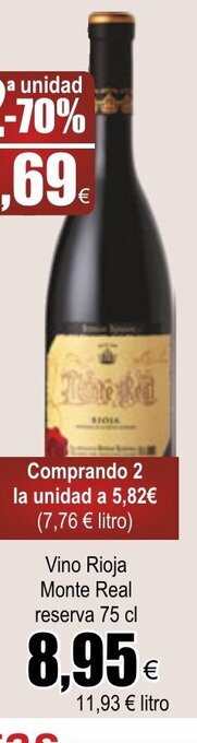 FROIZ Vino Rioja Monte Real reserva 75 cl oferta