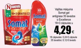 FROIZ Vajillas Máquina Somat Gel Antigrasa 35 Lavados o Excellence 18 + 3 Cápsulas oferta