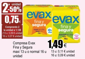 FROIZ Compresa Evax Fina y Segura Maxi 13 u o Normal 16 u Unidad oferta