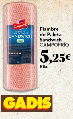 Gadis Campofrío fiambre de paleta cocida sándwich oferta