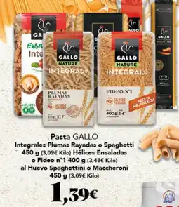 Gadis Gallo pasta integrales plumas rayadas o spaghetti o fideo n°1 al huevo spaghettini o maccheroni oferta