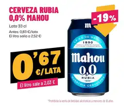 AhorraMas Mahou cerveza rubia 0,0% oferta