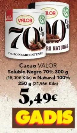 Gadis Cacao valor soluble negro 70% o natural 100% oferta