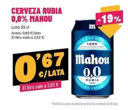 AhorraMas Mahou - cerveza rubia 0.0% oferta