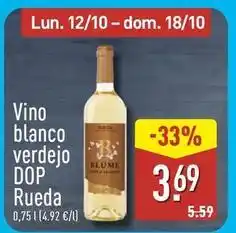 ALDI Blume - vino blanco verdejo dop rueda oferta