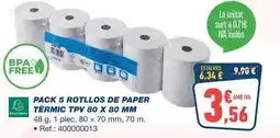 Bureau Vallée Makro - pack 5 rotllos de paper termic tv 80 x 80 mm oferta