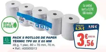 Makro - pack 5 rotllos de paper termic tv 80 x 80 mm