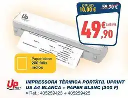 Bureau Vallée Hp - impressora termica portátil uprint u8 a4 blanca + paper blanc oferta