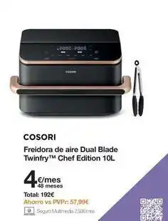 Orange Cosori - freidora de aire dual blade twinfry chef edition 10l oferta