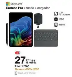 Orange Microsoft - surface pro + funda + cargador oferta