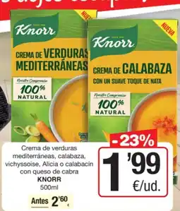 SPAR Fragadis Knorr crema de verduras mediterráneas calabaza vichyssoise alicia o calabacín oferta